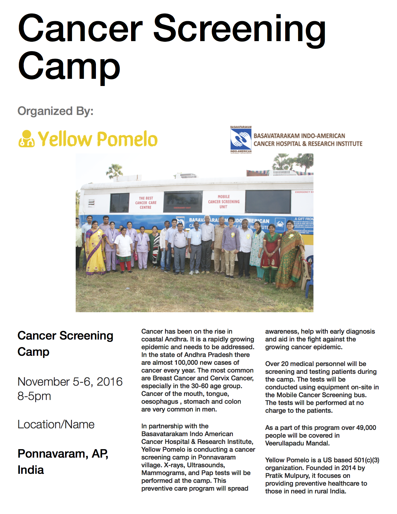Ponnavaram Cancer Screening Camp Announcement
